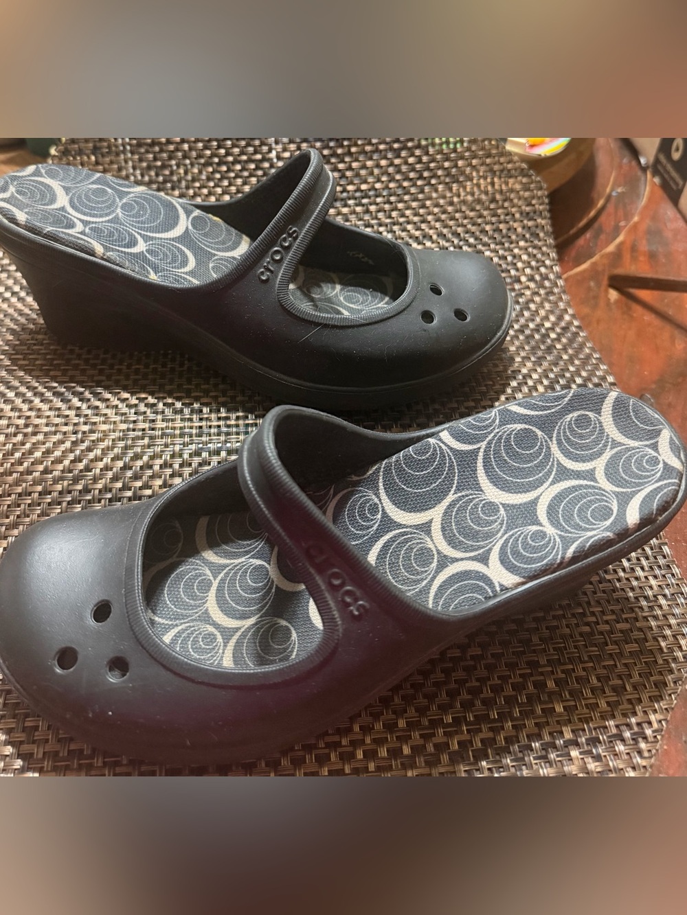 CROCS Womenβs Black Wedge Mary Jane Mule Clogs